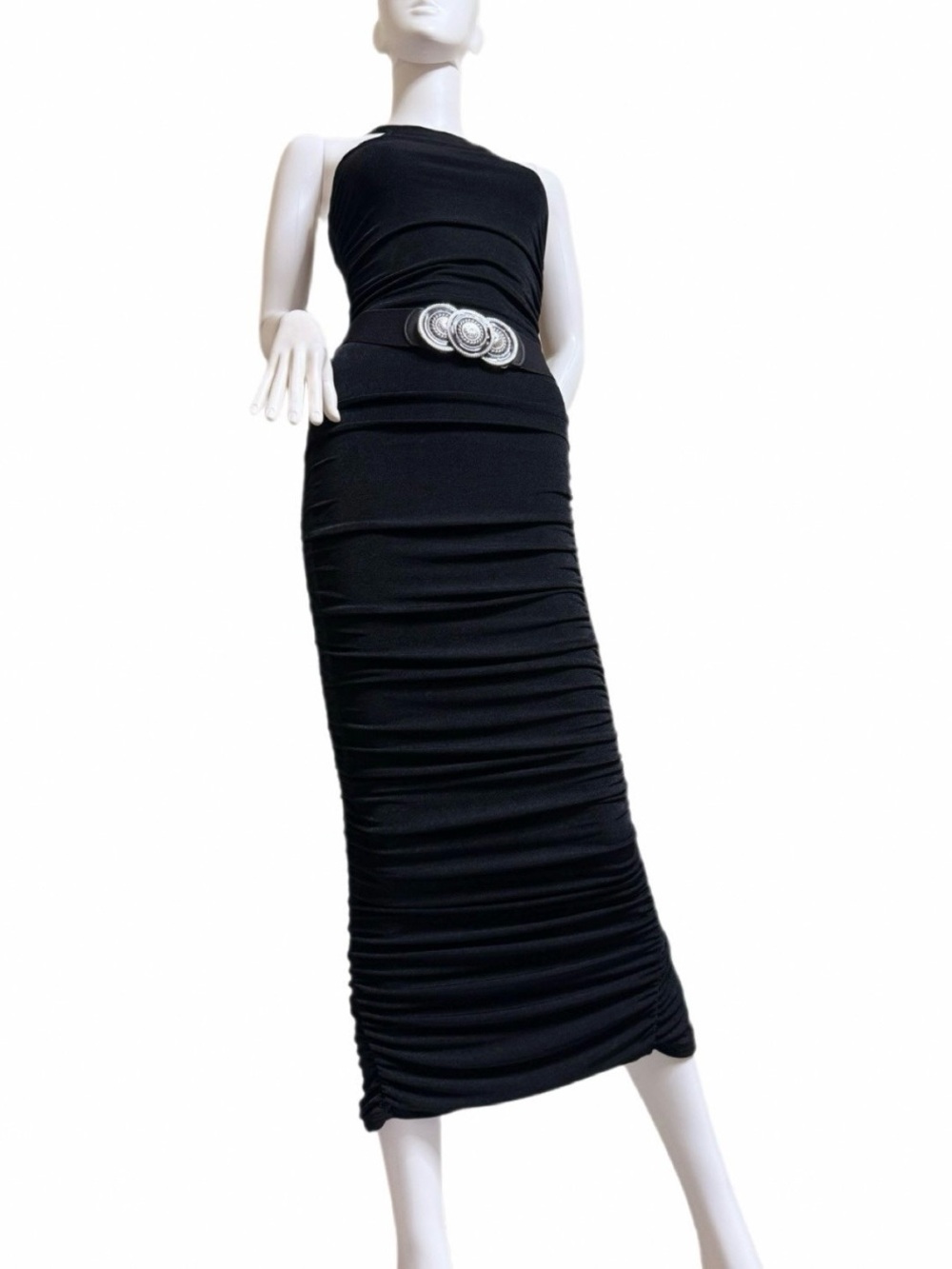 Fashion Nova Black Ruched Bodycon Maxi Dress NWT